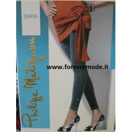 Pantacollant donna Matignon effetto jeans, bottoni sul tallone