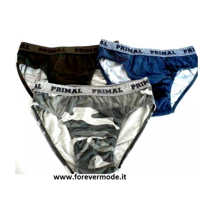 3 Slip uomo Primal in cotone a fantasia con elastico loggato