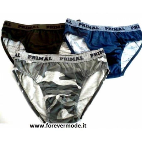 3 Slip uomo Primal in cotone a fantasia con elastico loggato