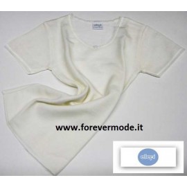 T-shirt bambina Ellepi o Trevi manica corta in lana e cotone con profilo smerlato