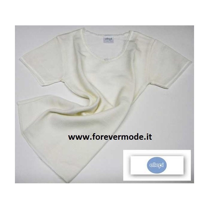 T-shirt bambina Ellepi o Trevi manica corta in lana e cotone con profilo smerlato