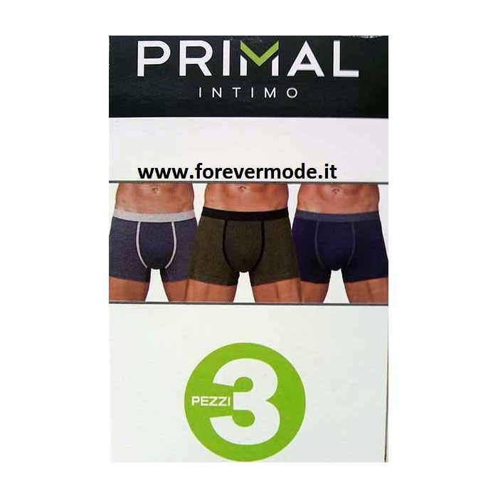 3 Boxer uomo Primal in cotone fantasia con bande ed elastico logo