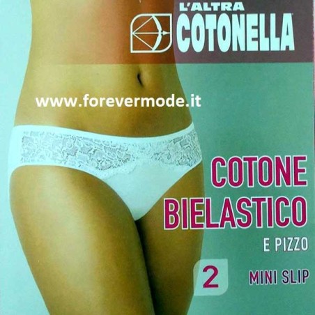 2 Slip da donna Cotonella in cotone elasticizzato con inserti di pizzo