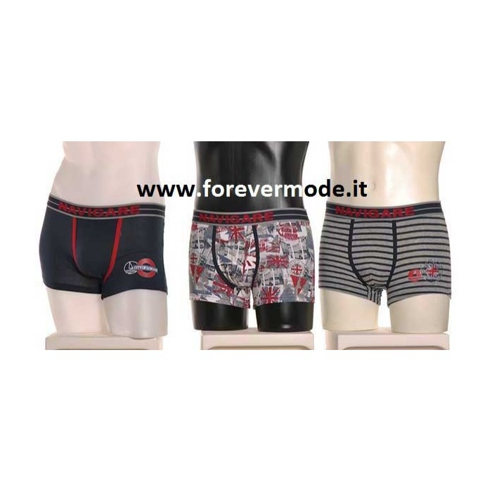 3 Boxer uomo Navigare in cotone a 3 fantasie con elastico logato