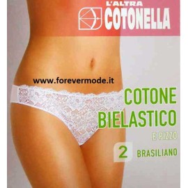 2 Slip brasiliane da donna Cotonella con cotone elasticizzato dietro e pizzo davanti 2