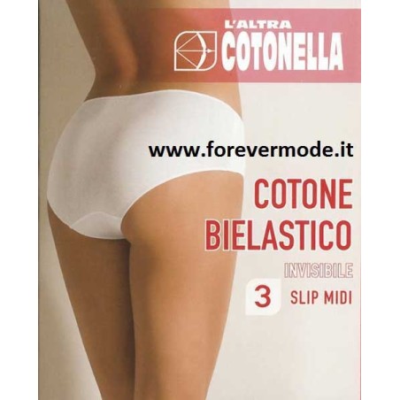 3 Slip donna Cotonella midi cotone elastico e cuciture antisegno