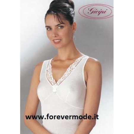 Canottiera donna Gicipi a spalla larga in filoscozia con forma del seno e pizzo