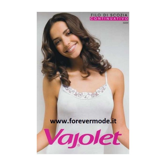 Canottiera donna Vajolet a spalla stretta in filoscozia con bordo in pizzo macramè