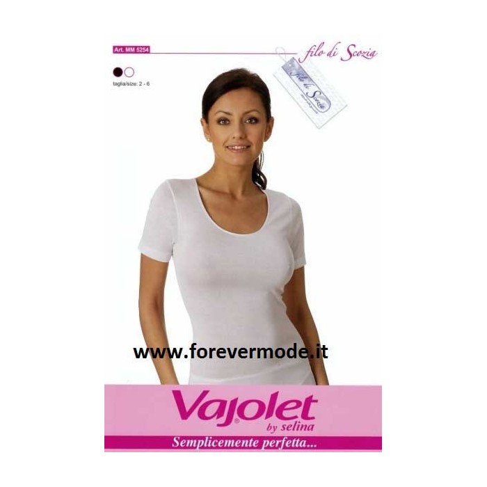 Maglia donna Vajolet manica corta in filoscozia e bordi in raso
