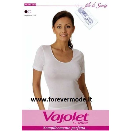 Maglia donna Vajolet manica corta in filoscozia e bordi in raso
