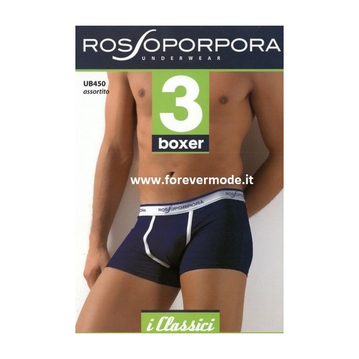 3 Boxer uomo Rossoporpora in cotone con elastico loggato e bande