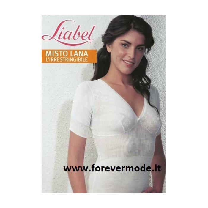 T-shirt donna Liabel manica corta in caldo misto lana con forma del seno