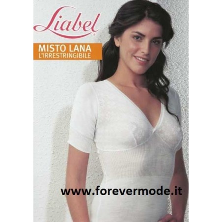 T-shirt donna Liabel manica corta in caldo misto lana con forma del seno
