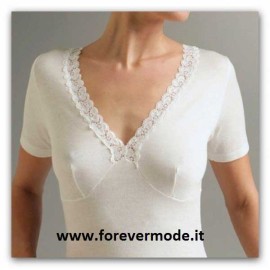 T-shirt donna Liabel manica corta in lana e cotone con forma del seno