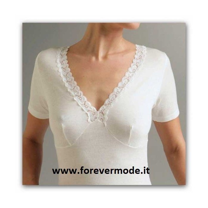 T-shirt donna Liabel manica corta in lana e cotone con forma del seno