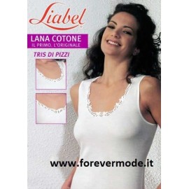 Canottiera donna Liabel a spalla larga in lana e cotone con pizzo macramè