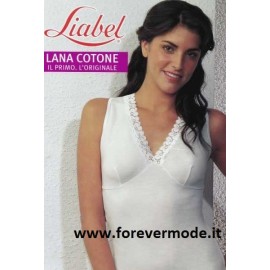 Canottiera donna Liabel a spalla larga in lana e cotone con forma seno e pizzo