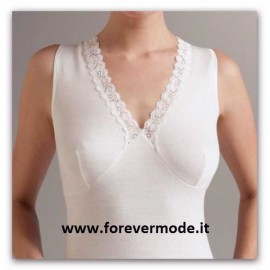 Canottiera donna Liabel a spalla larga in lana e cotone con forma seno e pizzo 2