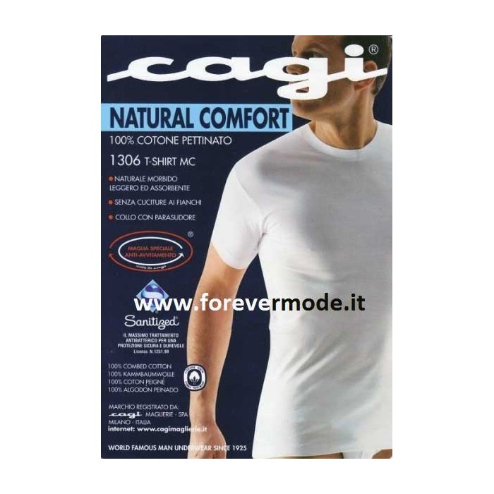 T-shirt uomo Cagi girocollo in cotone senza cuciture ai fianchi