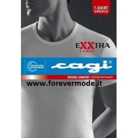 T-shirt uomo Cagi manica corta con girocollo basso in cotone pettinato taglie Extra Large