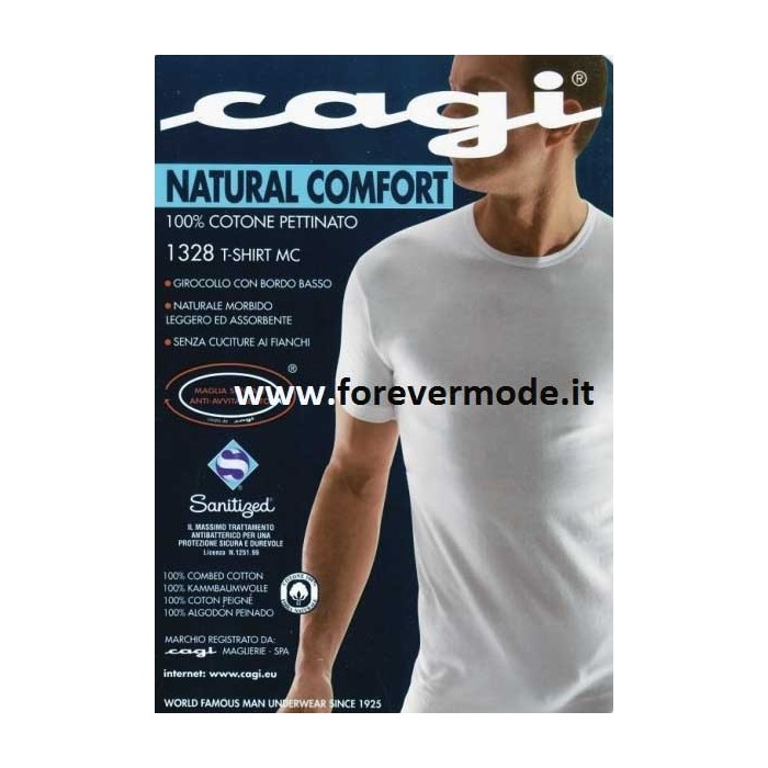 T-shirt uomo Cagi manica corta con girocollo basso in puro cotone pettinato
