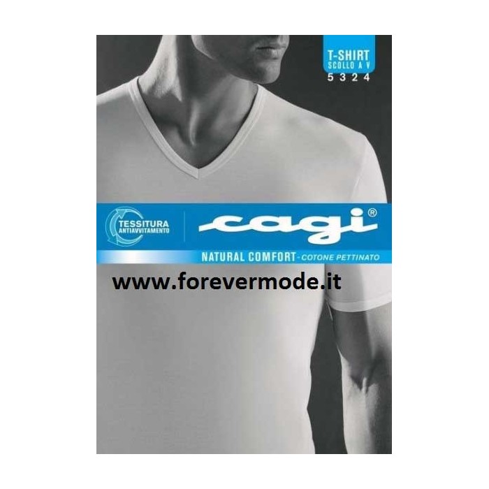 T-shirt uomo Cagi manica corta con scollo V in cotone senza cuciture ai fianchi