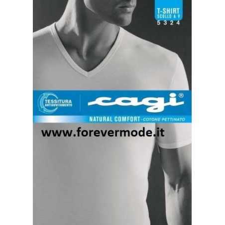 T-shirt uomo Cagi manica corta con scollo V in cotone senza cuciture ai fianchi