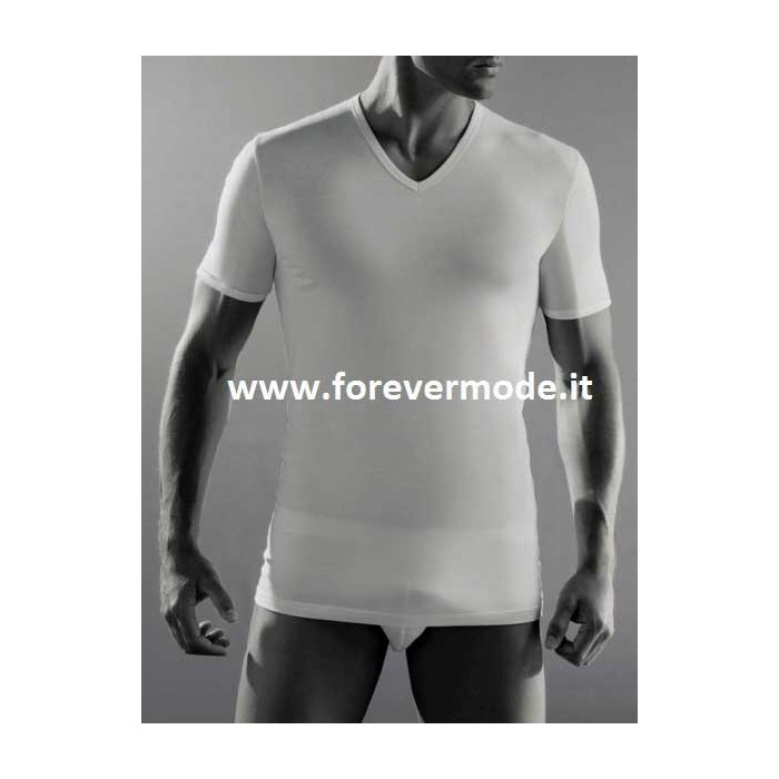 T-shirt uomo Cagi manica corta con scollo V in cotone senza cuciture ai fianchi