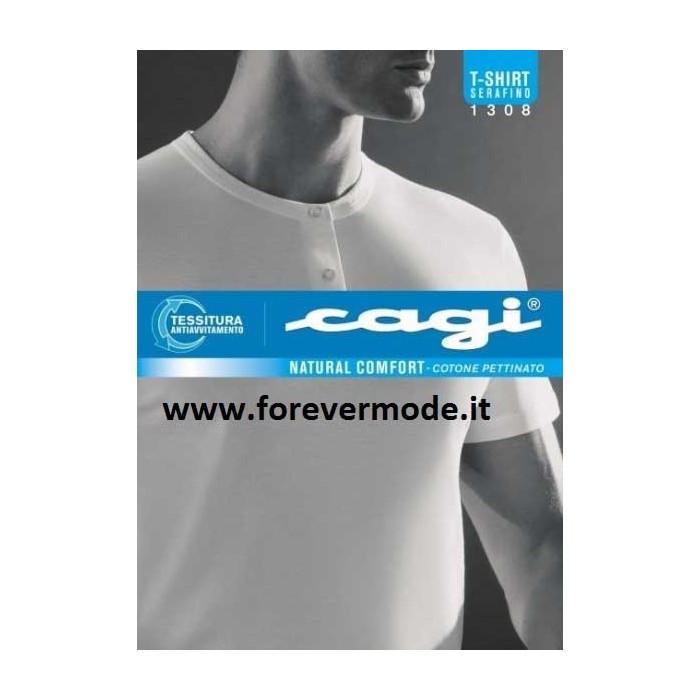 T-shirt maglia uomo Cagi manica corta a serafino in puro cotone pettinato