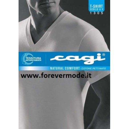 2 T-shirt uomo Cagi manica corta con scollo a V largo in cotone pettinato