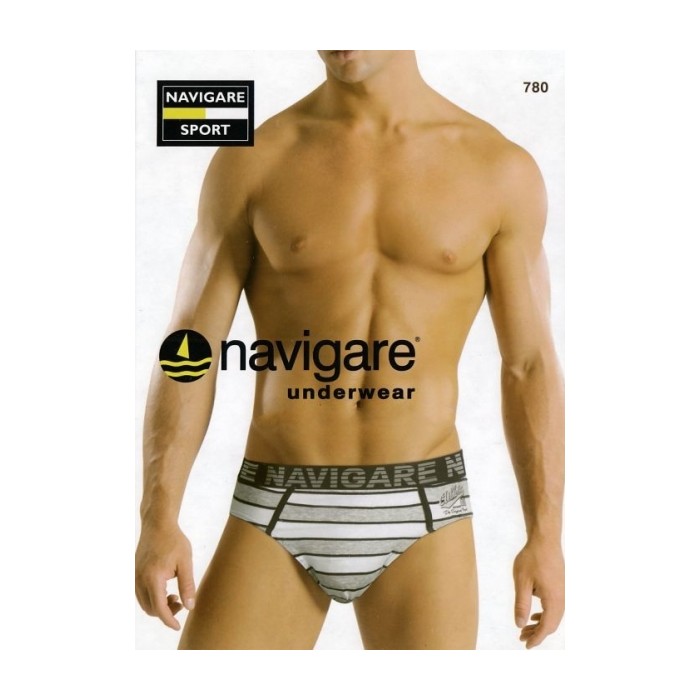 3 Slip uomo Navigare in cotone a righe, elastico esterno loggato