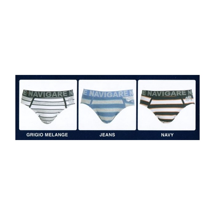 3 Slip uomo Navigare in cotone a righe, elastico esterno loggato