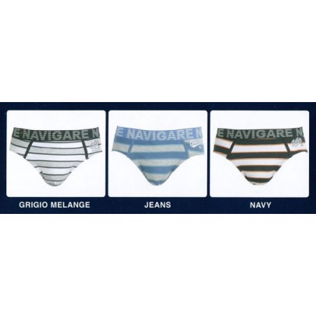 3 Slip uomo Navigare in cotone a righe, elastico esterno loggato