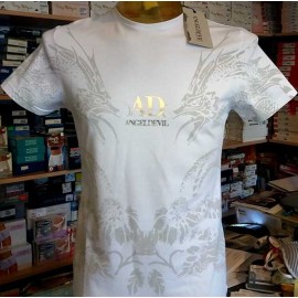 T-shirt uomo Angel Devil manica corta a girocollo in cotone con stampa e logo argento