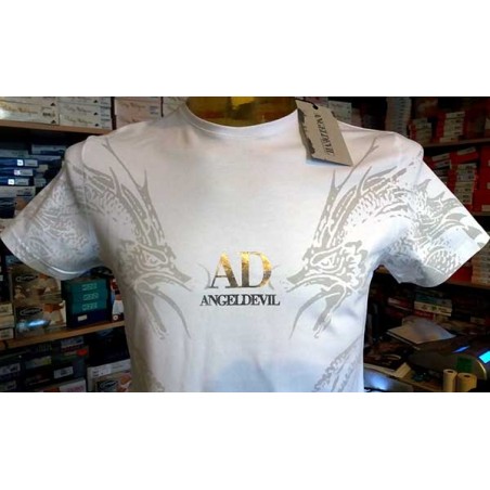 T-shirt uomo Angel Devil manica corta a girocollo in cotone con stampa e logo argento