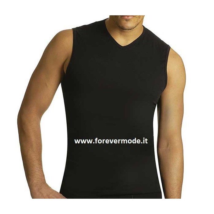 T-Shirt uomo Axiom smanicato in cotone elasticizzato con scollo a V piccolo