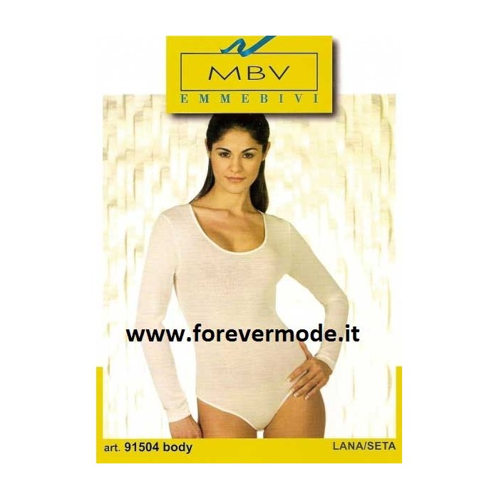 Body donna Emmebivi manica lunga lana seta con scollatura ampia