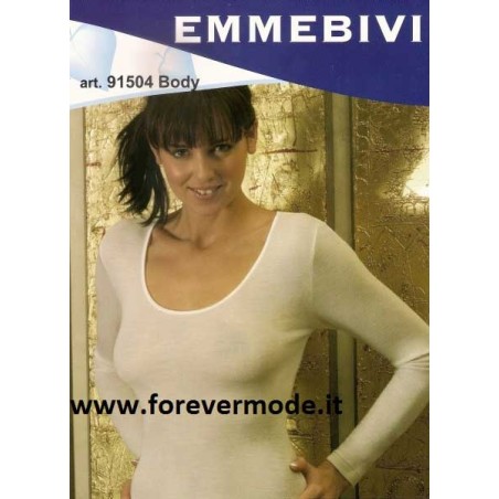 Body donna Emmebivi manica lunga lana seta con scollatura ampia