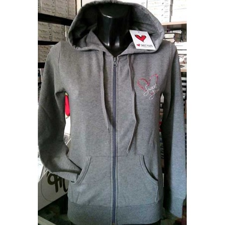 Felpa donna Sweet Years con logo in strass, tasche e cappuccio