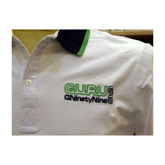 Polo uomo Guru logo frontale ricamato e stampa sul collo