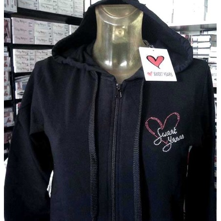 Felpa donna Sweet Years con logo in strass, tasche e cappuccio