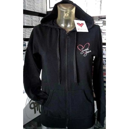 Felpa donna Sweet Years con logo in strass, tasche e cappuccio