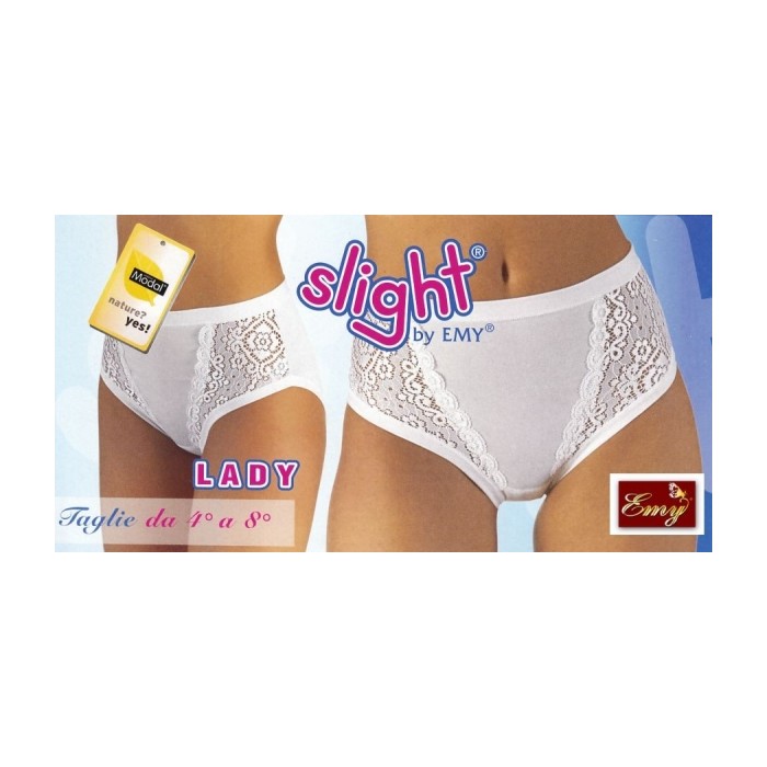 3 Slip donna Emy alte in cotone modal e pizzo, elastici tubolari
