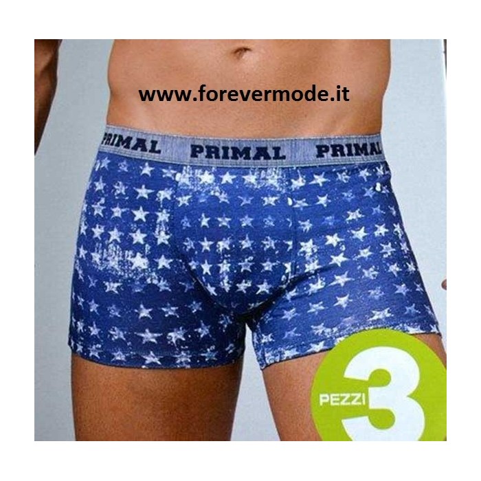 3 Slip uomo Primal, cotone fantasia con elastico esterno logato
