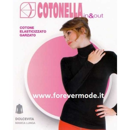 Maglia donna Cotonella manica lunga con collo dolcevita in cotone garzato