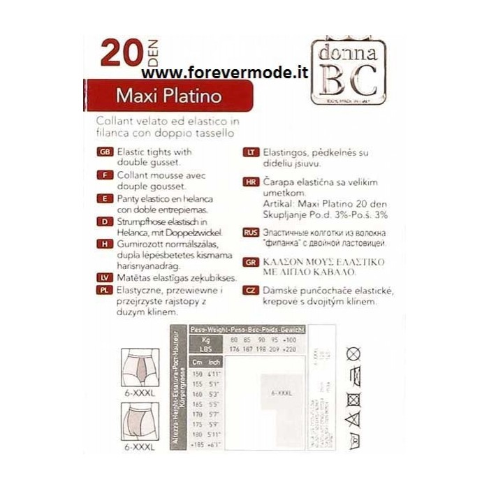 12 Collant Donna BC XXXL velati con doppia cucitura fronte e retro