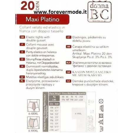 12 Collant Donna BC XXXL velati con doppia cucitura fronte e retro