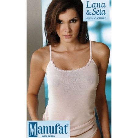 Canottiera donna Moretta o MBV a spalla stretta in lana e seta con pizzo macramè