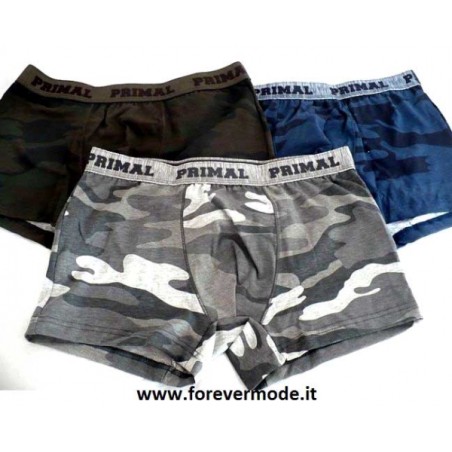 3 Boxer uomo Primal in cotone fantasia mimetica ed elastico logo