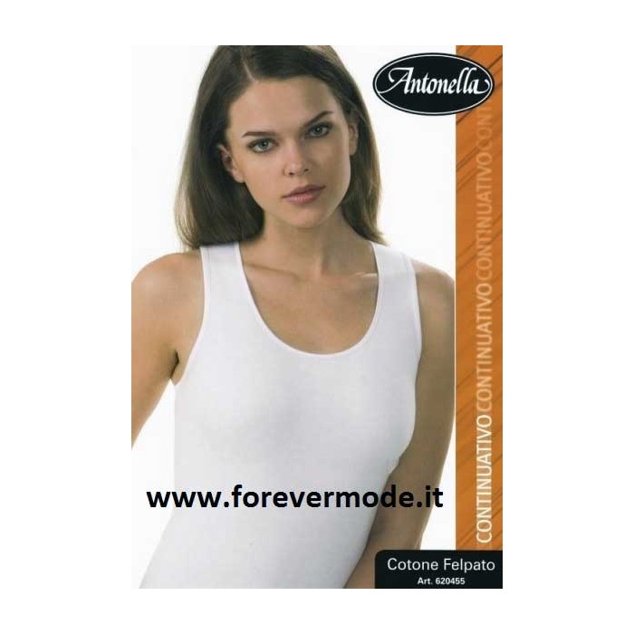 Canottiera donna Antonella in cotone felpato, profili in raso